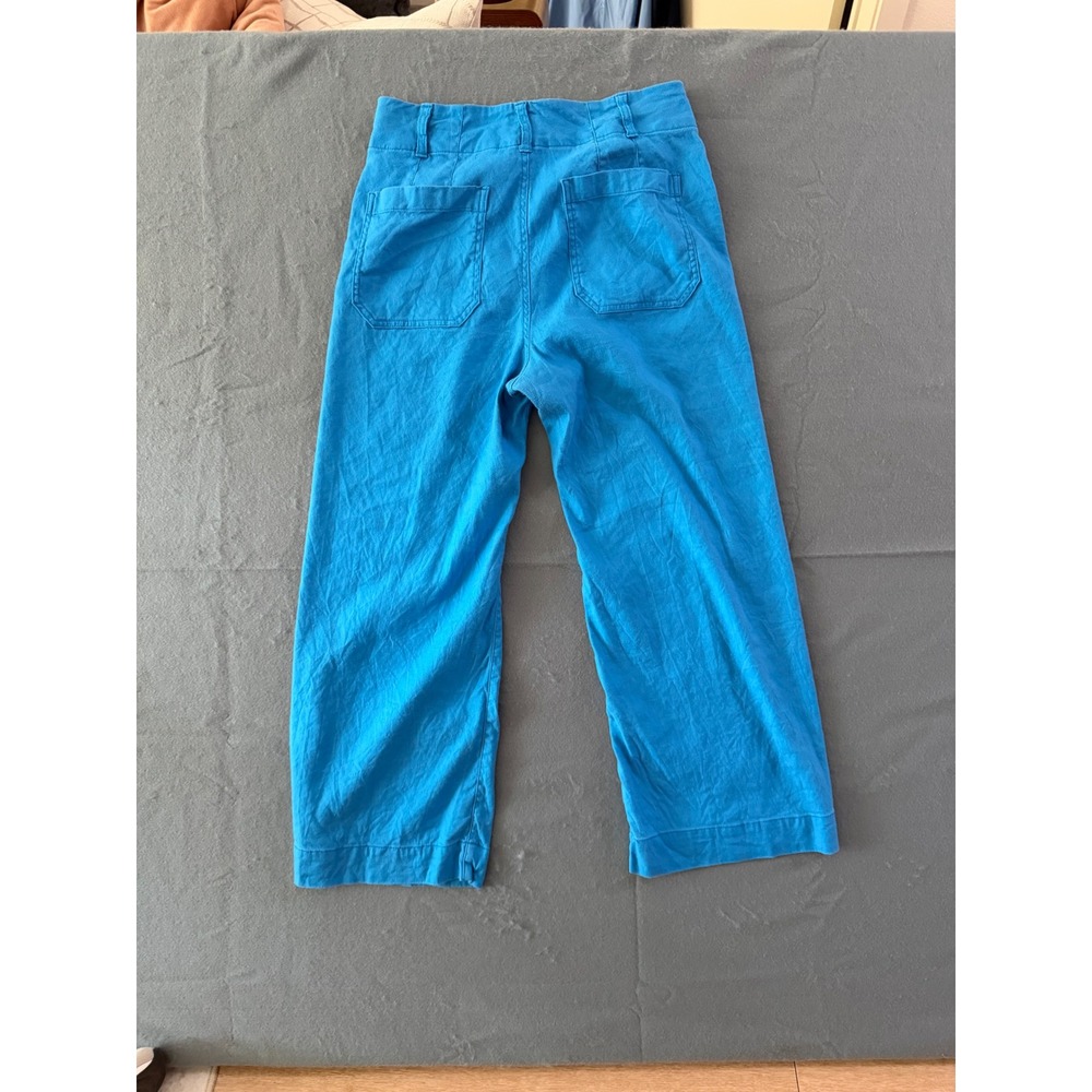 Maeve Anthropologie The Colette Blue Linen Blend Wide Leg Cropped Pants Size 28